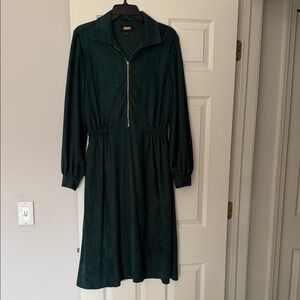 Dark Green Long Sleeve Zip-Front Dress